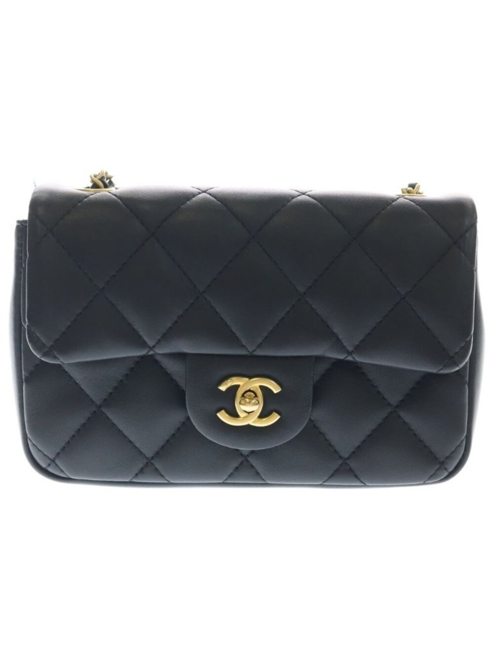 Chanel Mini Quilted CC Logo Heart Charm Chain Shoulder Bag Gold Lambskin Black